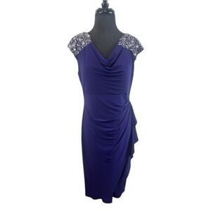 Alex Evenings Purple Dress Cocktail Party Beaded Shoulders Petite Size 10 Petite